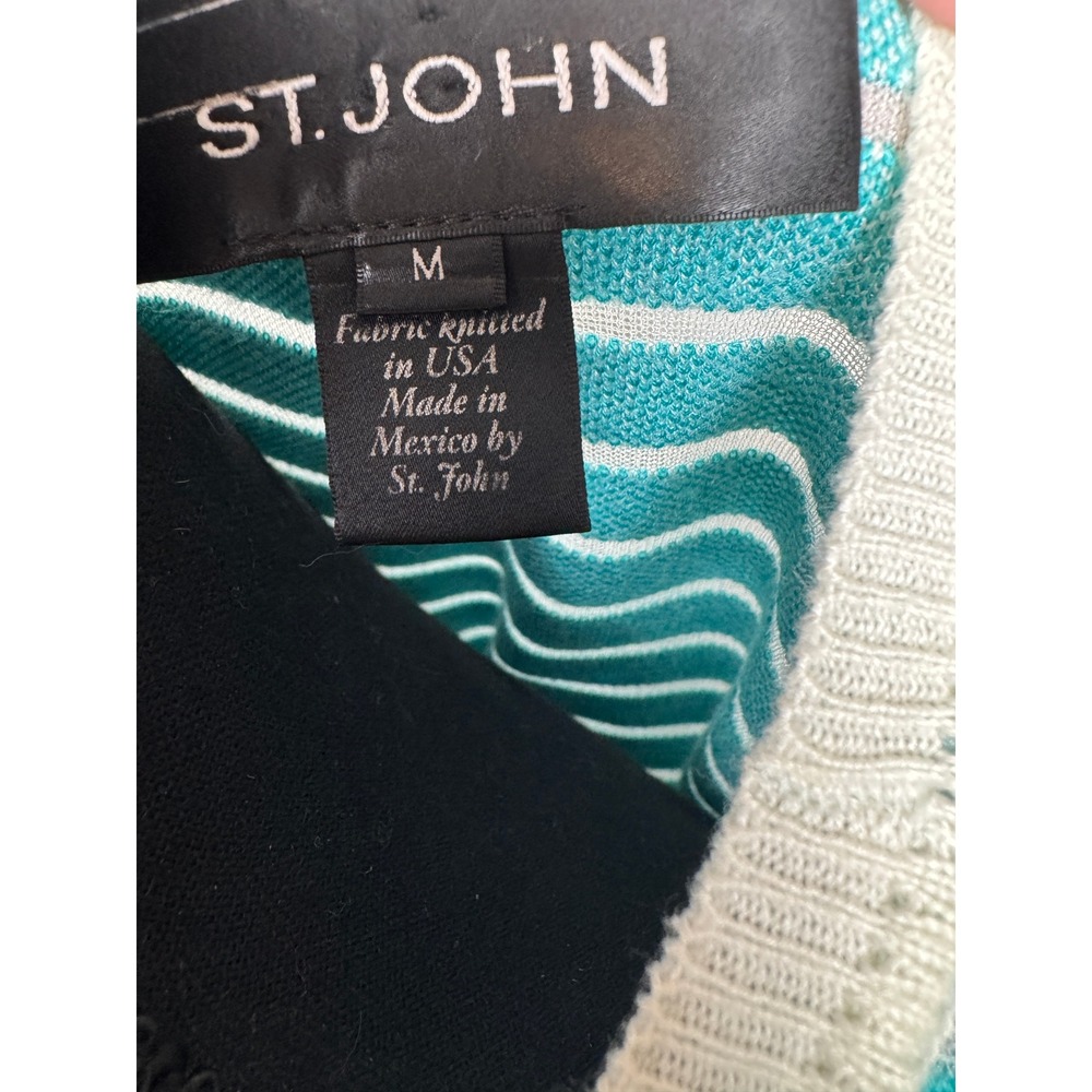St. John Teal Tropical Palm Print Santana Knit Pullover Sweater Cashmere Blend M - Picture 7 of 9